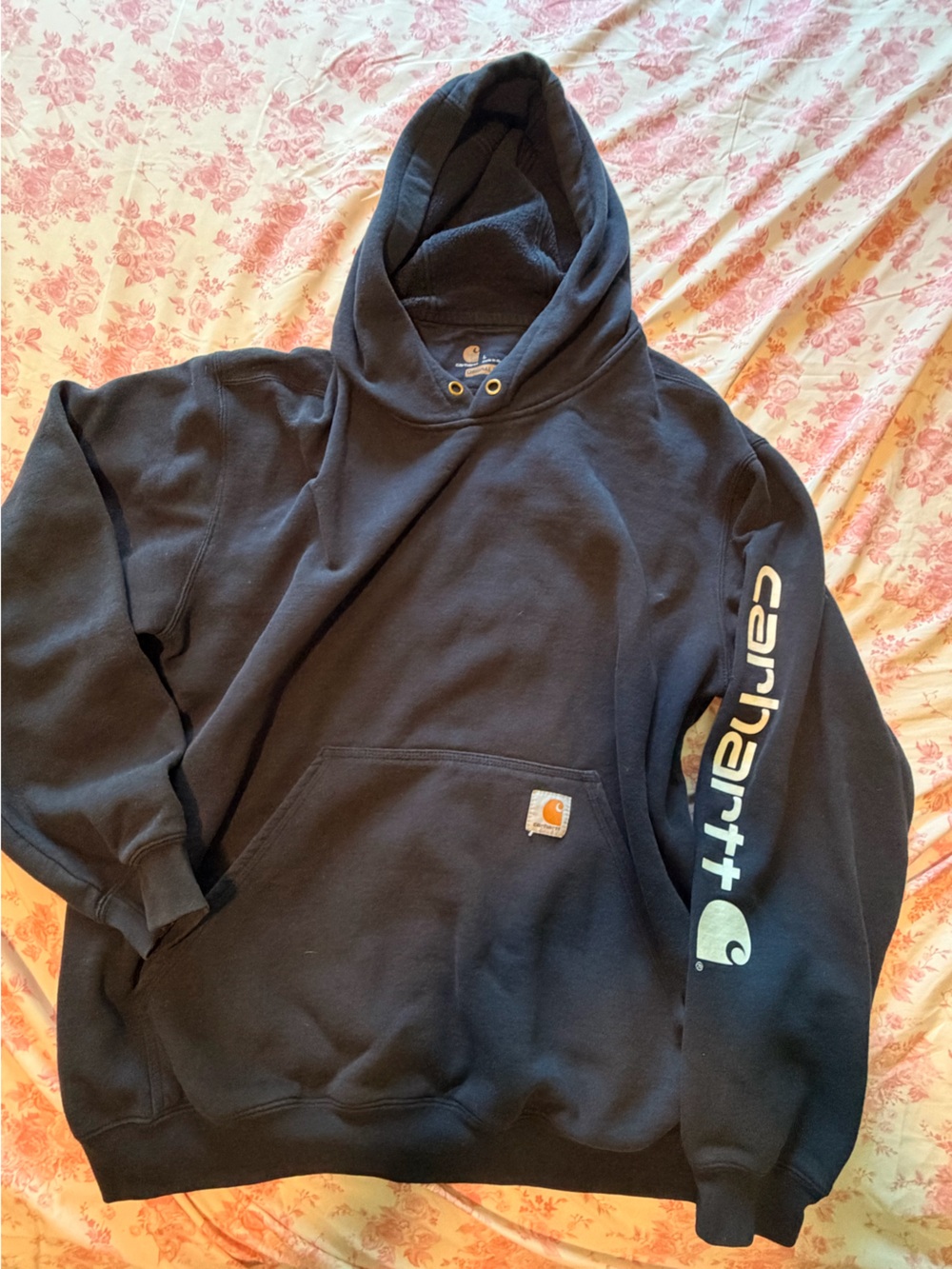 Carhartt Navy Blue Crewneck Hoodie with Sleeve Logo